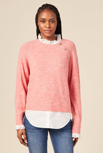 Pull brodé éco-responsable rouge clair femme