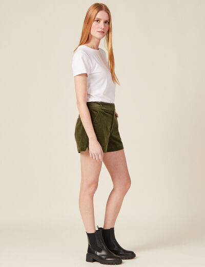 Short droit en velours vert kaki femme