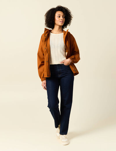 Parka oversize à capuche camel femme