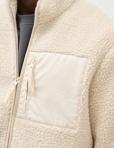 Veste droite sherpa col montant sable homme