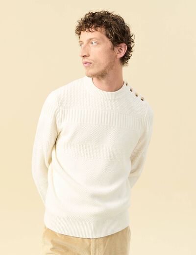 Pull col rond ecru homme