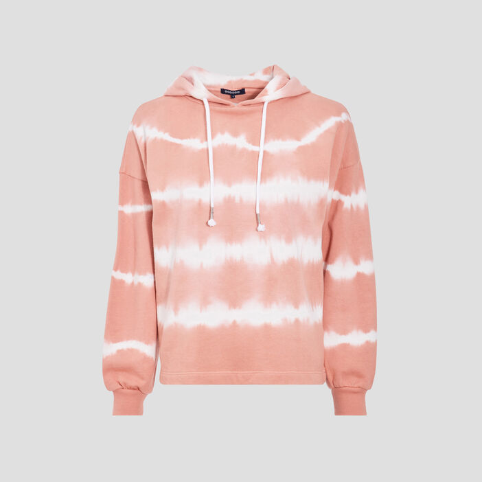 Sweat manches longues capuche rose poudrée femme