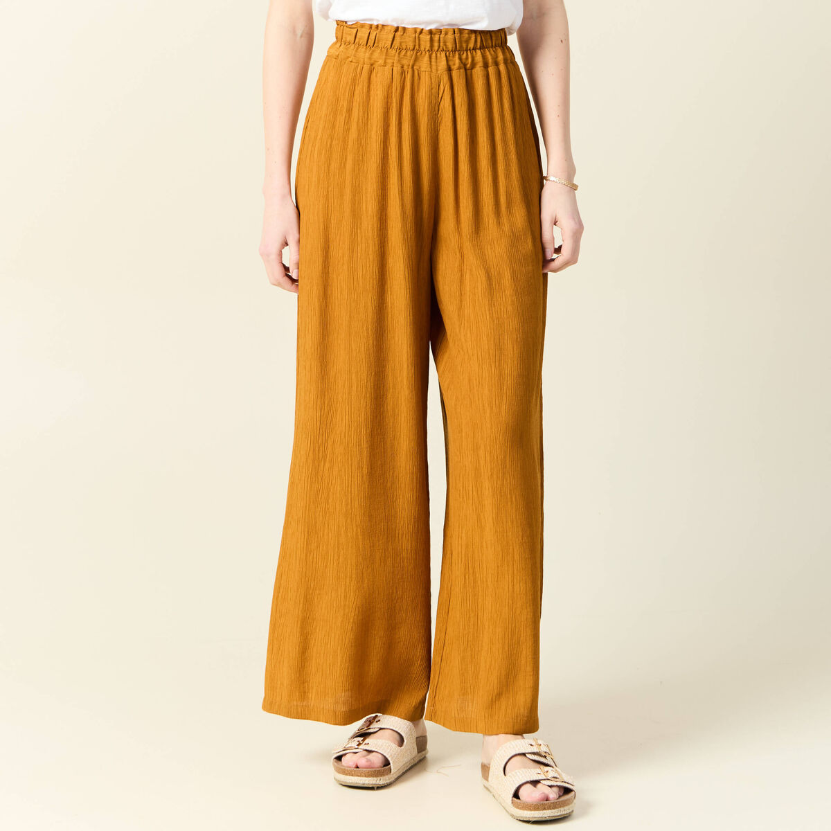 Pantalon large camel femme