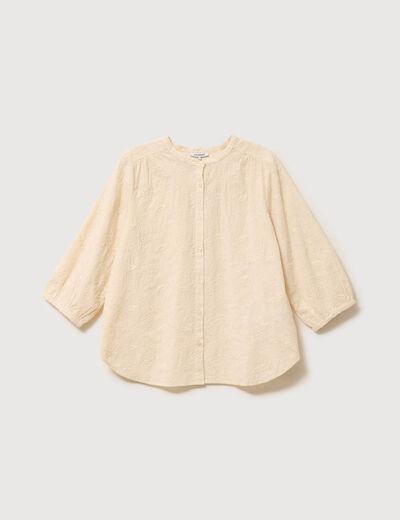 Blouse en coton manches 3/4 creme femme