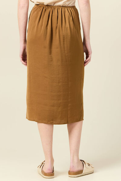 Jupe midi droite fendue marron femme