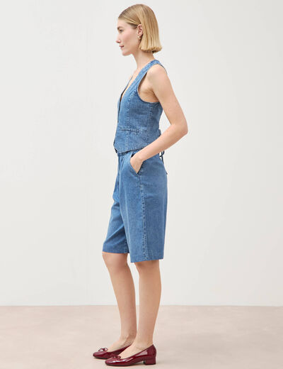 Bermuda jeans large taille haute denim used femme