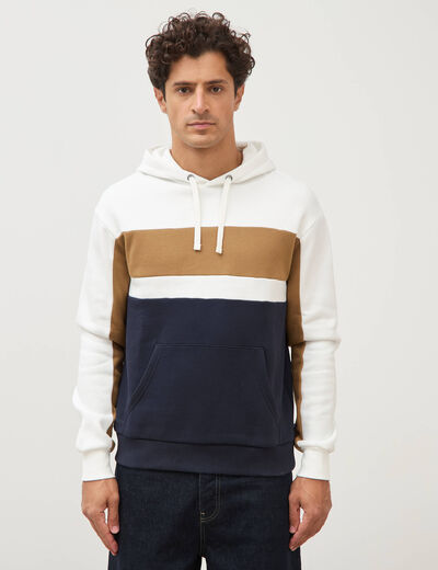 Sweat &agrave; capuche manches longues ecru homme