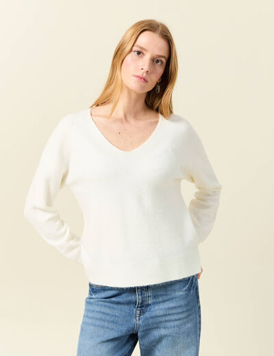 Pull manches longues ecru femme