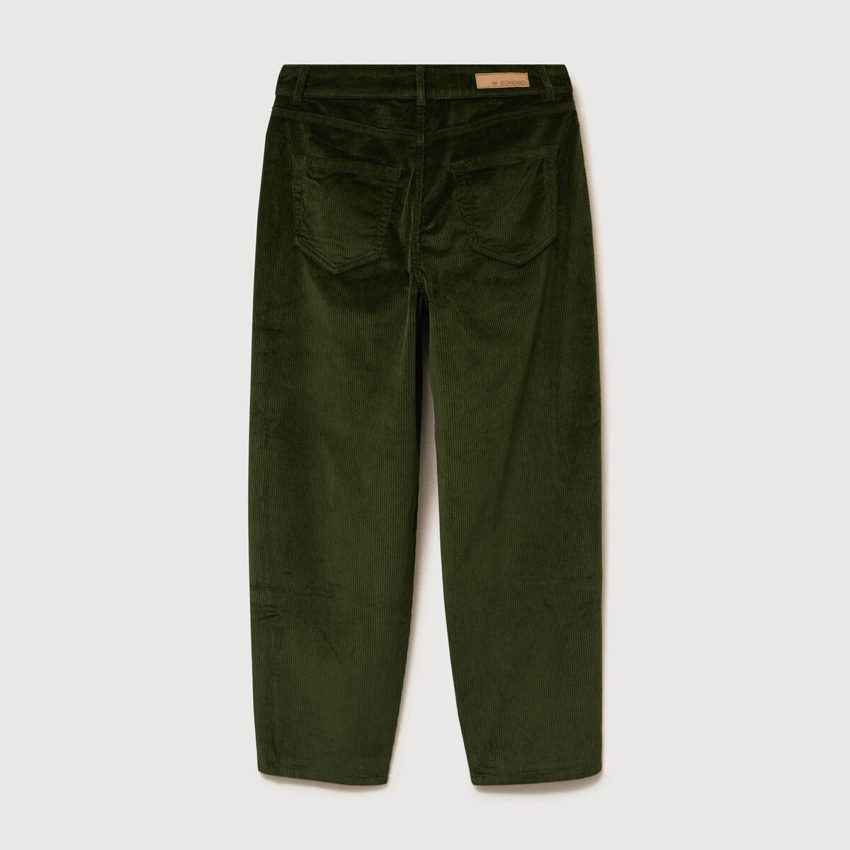 Pantalon taille haute velours resserr&eacute; vert fonc&eacute; femme