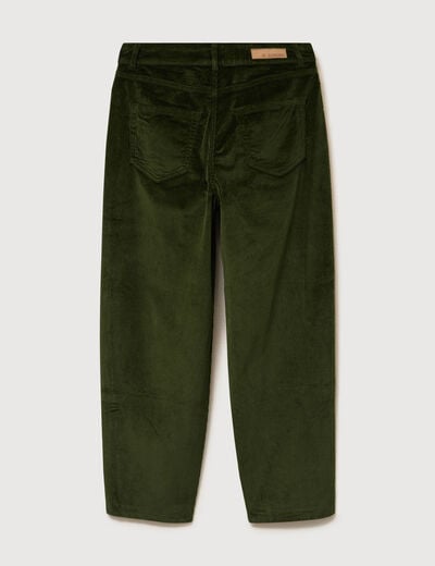 Pantalon taille haute velours resserr&eacute; vert fonc&eacute; femme