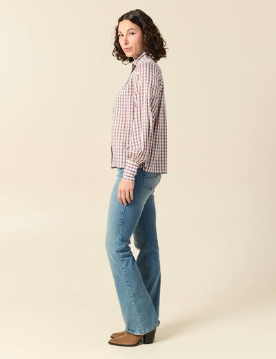 Chemise manches longues col montant marron cognac femme