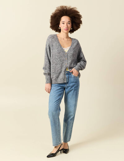 Gilet manches longues col v gris clair femme