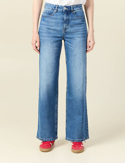 Jeans large taille haute denim stone femme