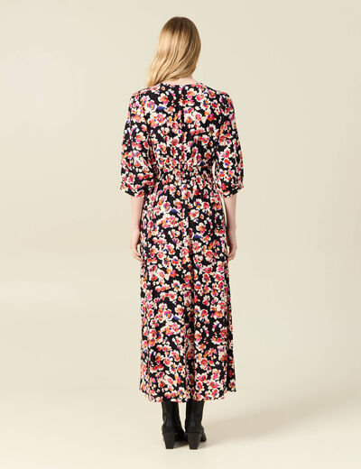Robe longue évasée fluide noir femme