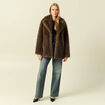 Manteau manches longues doubl&eacute; marron femme