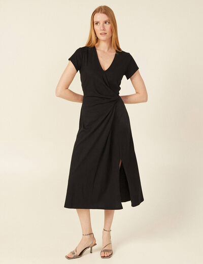 Robe midi droite drapée noir femme