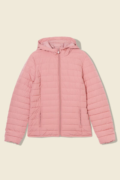 Doudoune droite à capuche rose femme