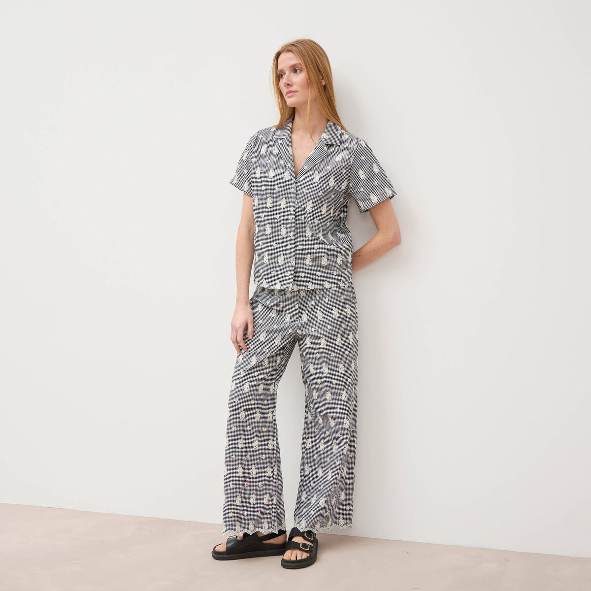 Pantalon loose longueur 3/4 en coton ecru femme