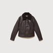 Blouson col sherpa manches longues marron fonc&eacute; femme