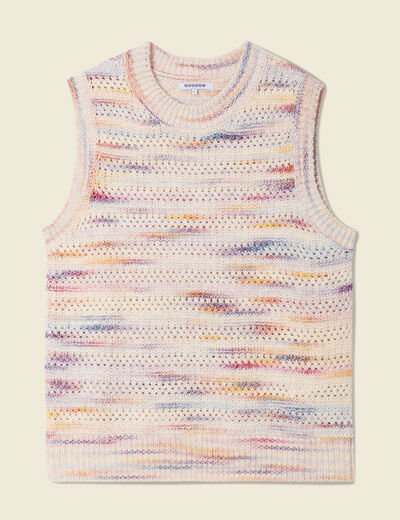 Pull sans manches ajouré creme femme