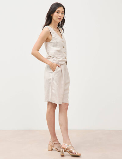 Short taille haute beige femme