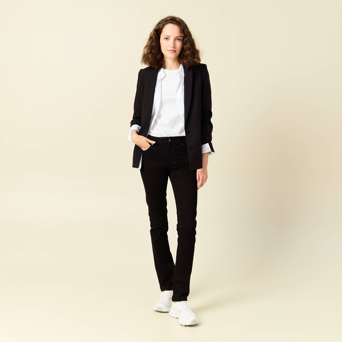Jeans regular 5 poches denim noir femme