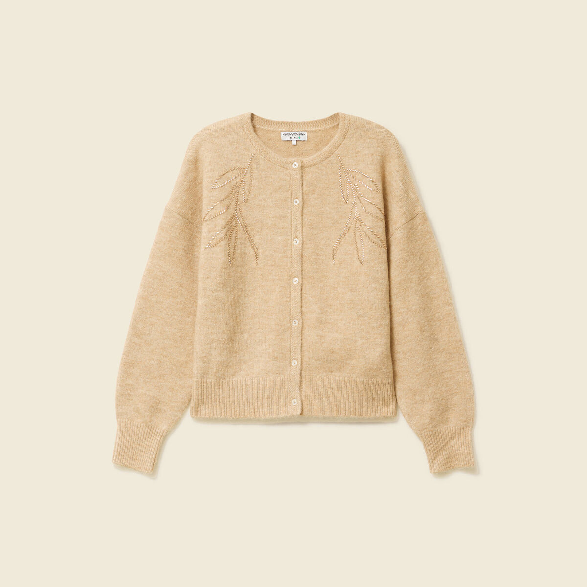 Gilet manches longues col rond creme femme