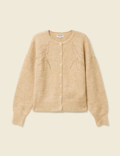 Gilet manches longues col rond creme femme