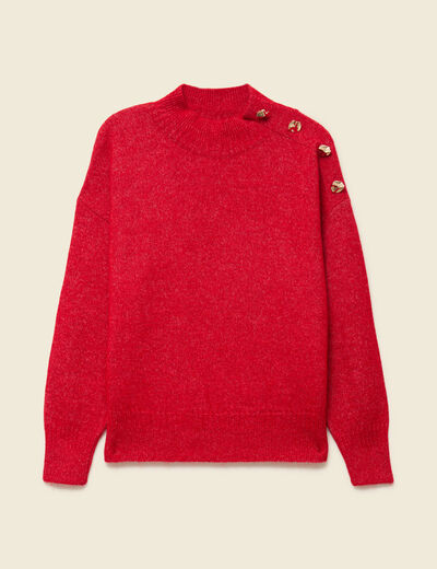 Pull col montant manches longues rouge femme