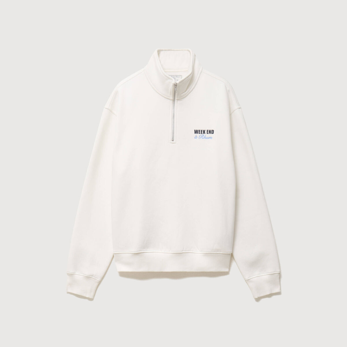 Sweat ample col montant manches longues ecru homme