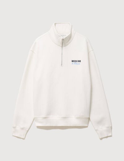 Sweat ample col montant manches longues ecru homme