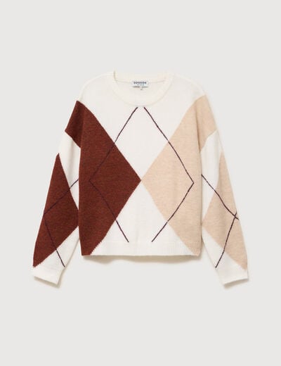 Pull col rond manches longues ecru femme
