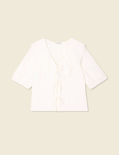 Blouse manches courtes nouée ecru femme