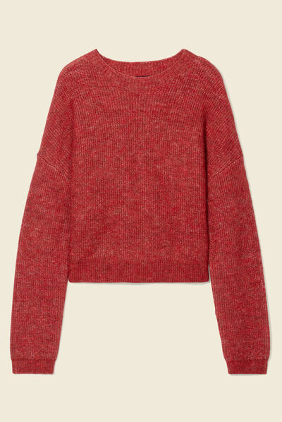 Pull manches longues cropped rouge foncé femme
