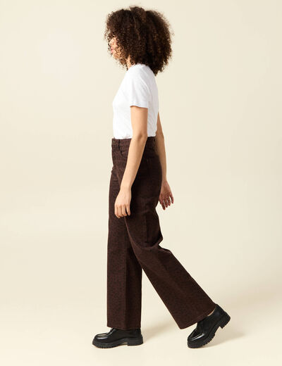 Pantalon large taille haute en jeans marron cognac femme