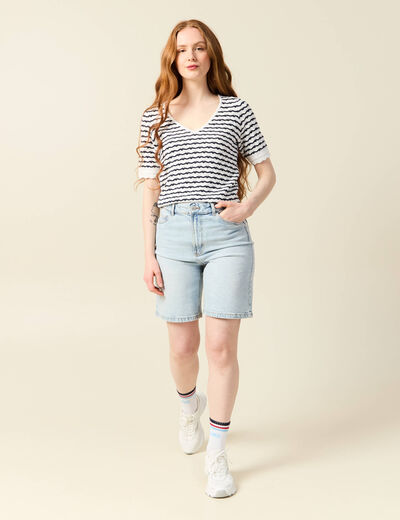 Pull manches courtes bleu foncé femme
