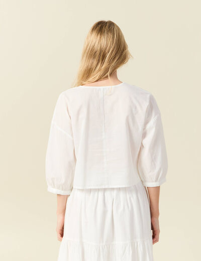 Blouse manches 3/4 brodée ecru femme