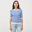 Pull droit court manches courtes bleu electrique femme