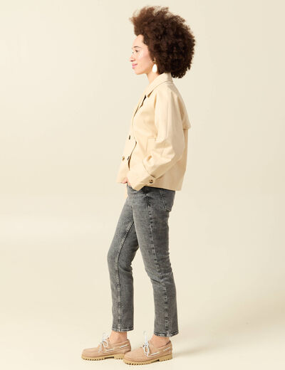 Trench oversize court col tailleur beige femme