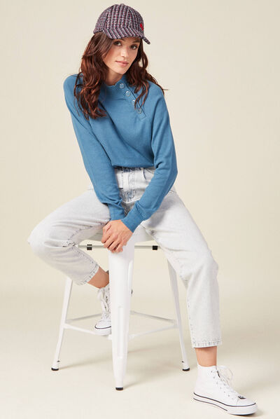 Pull manches longues bleu gris femme