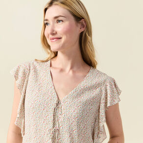 Blouse manches courtes nouée blanc femme