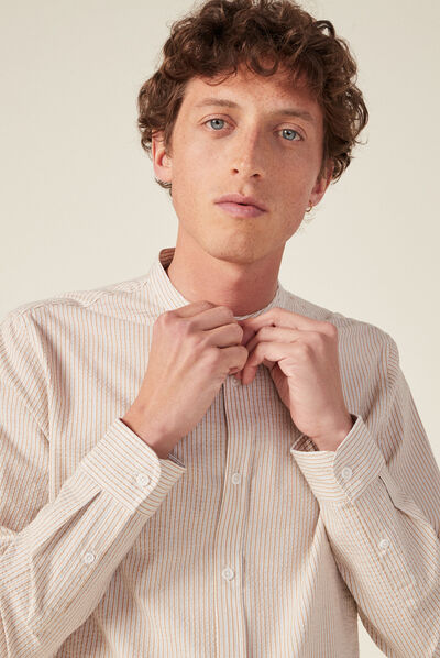 Chemise manches longues beige homme