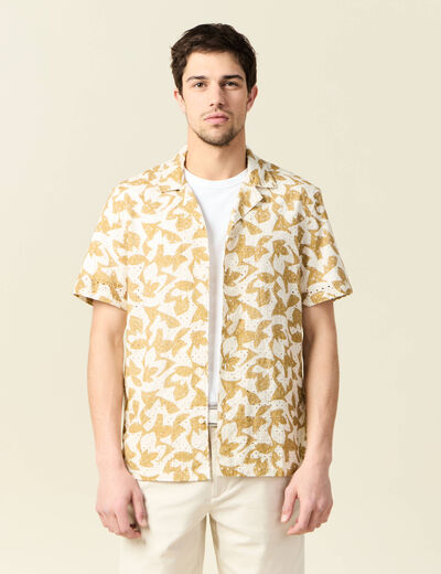 Chemise manches courtes brodée blanc homme