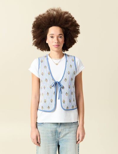 Gilet r&eacute;versible droit sans manches bleu ciel femme
