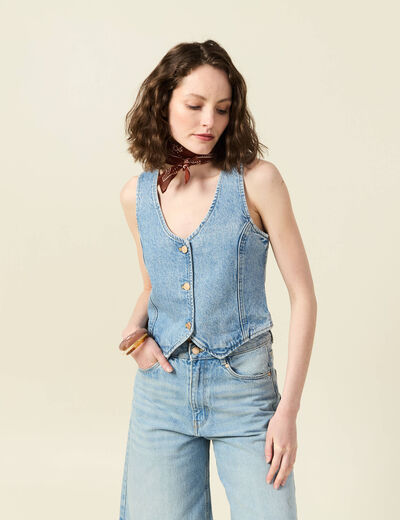 Veston sans manches en jean denim used femme