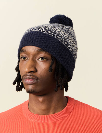 Bonnet à pompon bleu marine homme