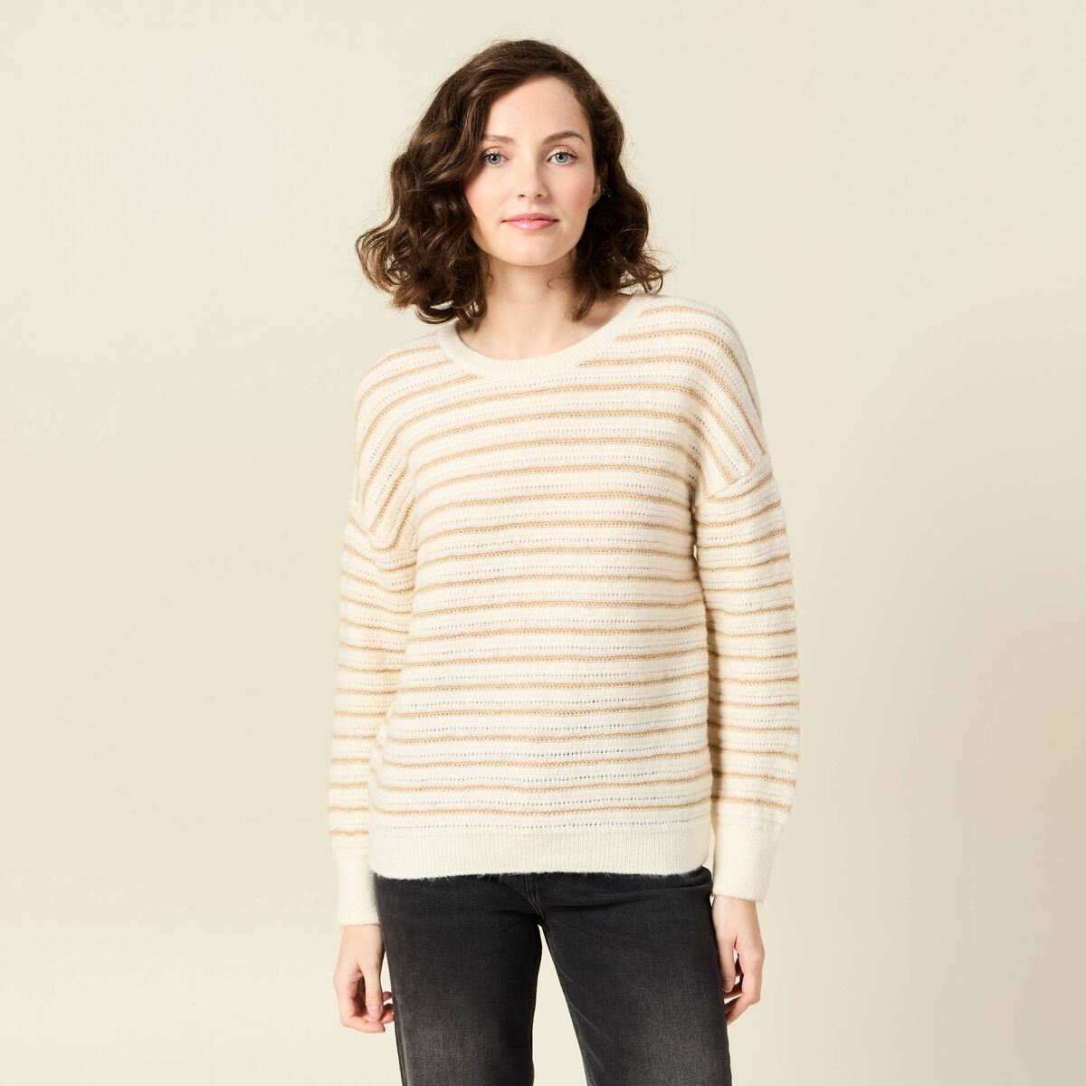 Pull manches longues ecru femme