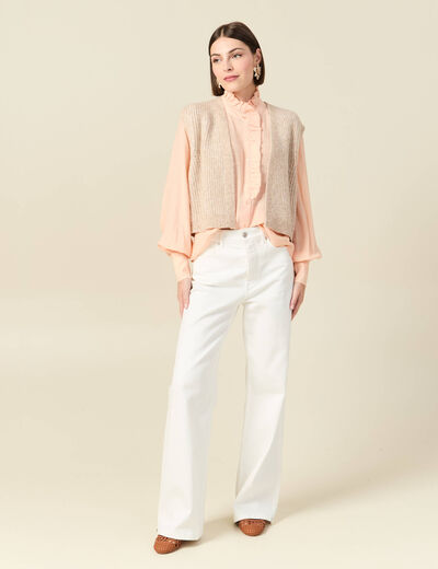 Chemise manches longues col montant rose champagne femme