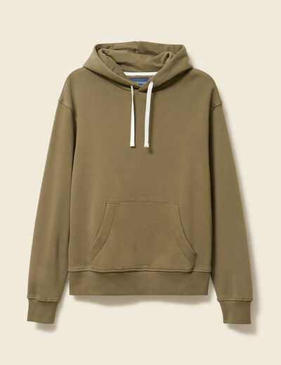 Sweat &agrave; capuche vert kaki homme