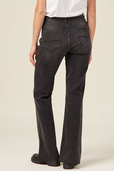 Jeans flare fendu denim gris femme